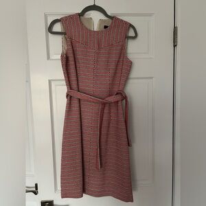 J. Crew Red and White Patterned Midi Dress